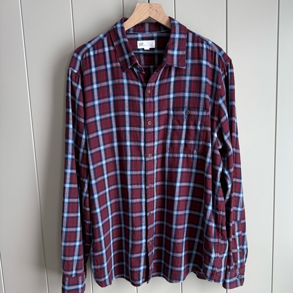 Gap Shirt Mens XL / TG Untucked Flannel Button Front Shirt Red Blue Grampa